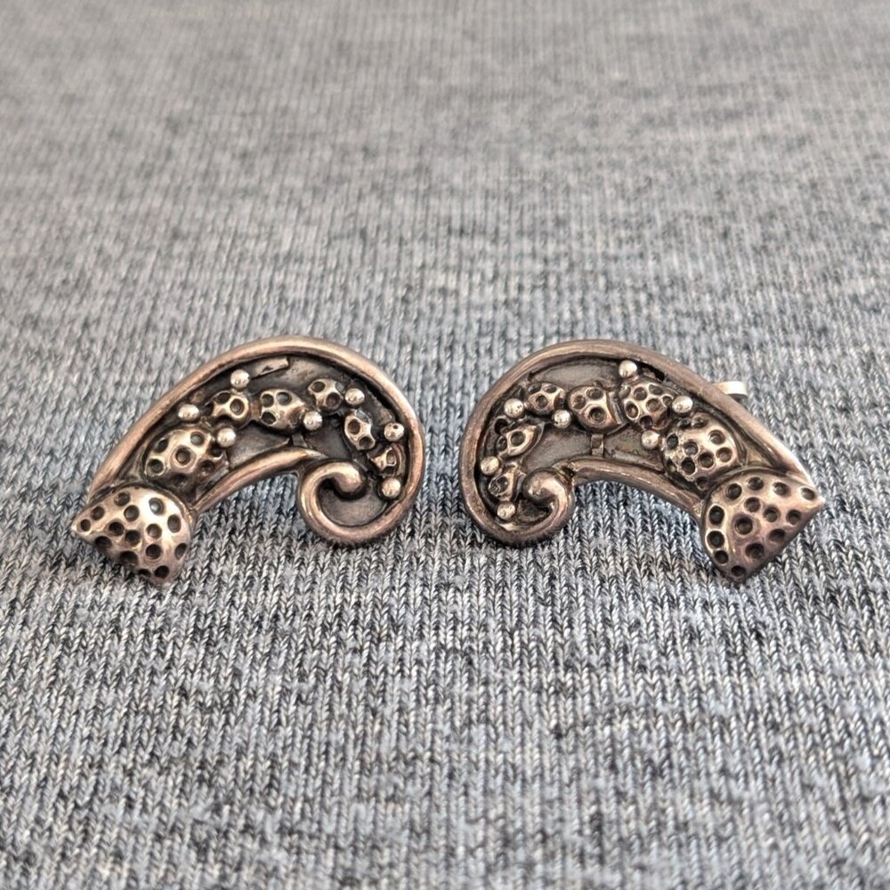 Vintage J. Gomez Mexican Sterling Silver Cactus Earrings, 1940s/50s, Screw Back